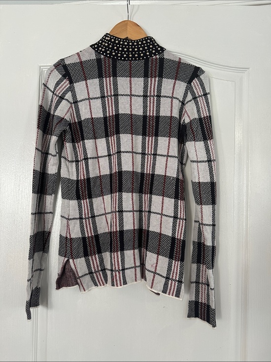 Belldini Sweaters - Belldini Black White Plaid Studded Cowl Neck Sweater with rhinestone neck